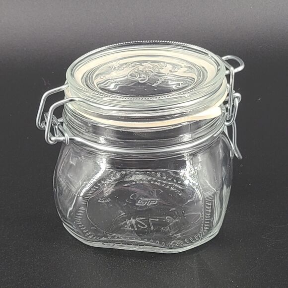 Fido Bormioli Rocco Wire Hinged Clear Glass 1/2 L Jar Made in Italy - Picture 2 of 7